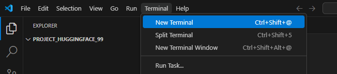 VSCODEでTerminalを開く方法を示したが画像