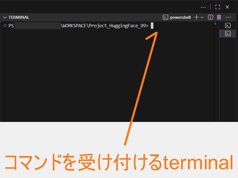 VSCodeのターミナル画像。