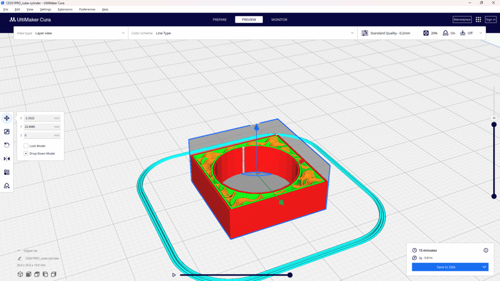 3dプリンタで印刷するためにモデルをスライスしたプレビュー画像。