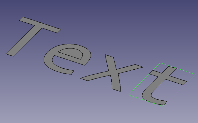 FreeCadで文字を立体にする方法を２通り紹介、svg画像をFreeCADに読み込ませ、面を作った例(サンプル文字列 "Text"）