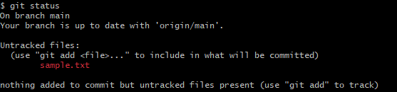 git statusの出力例。