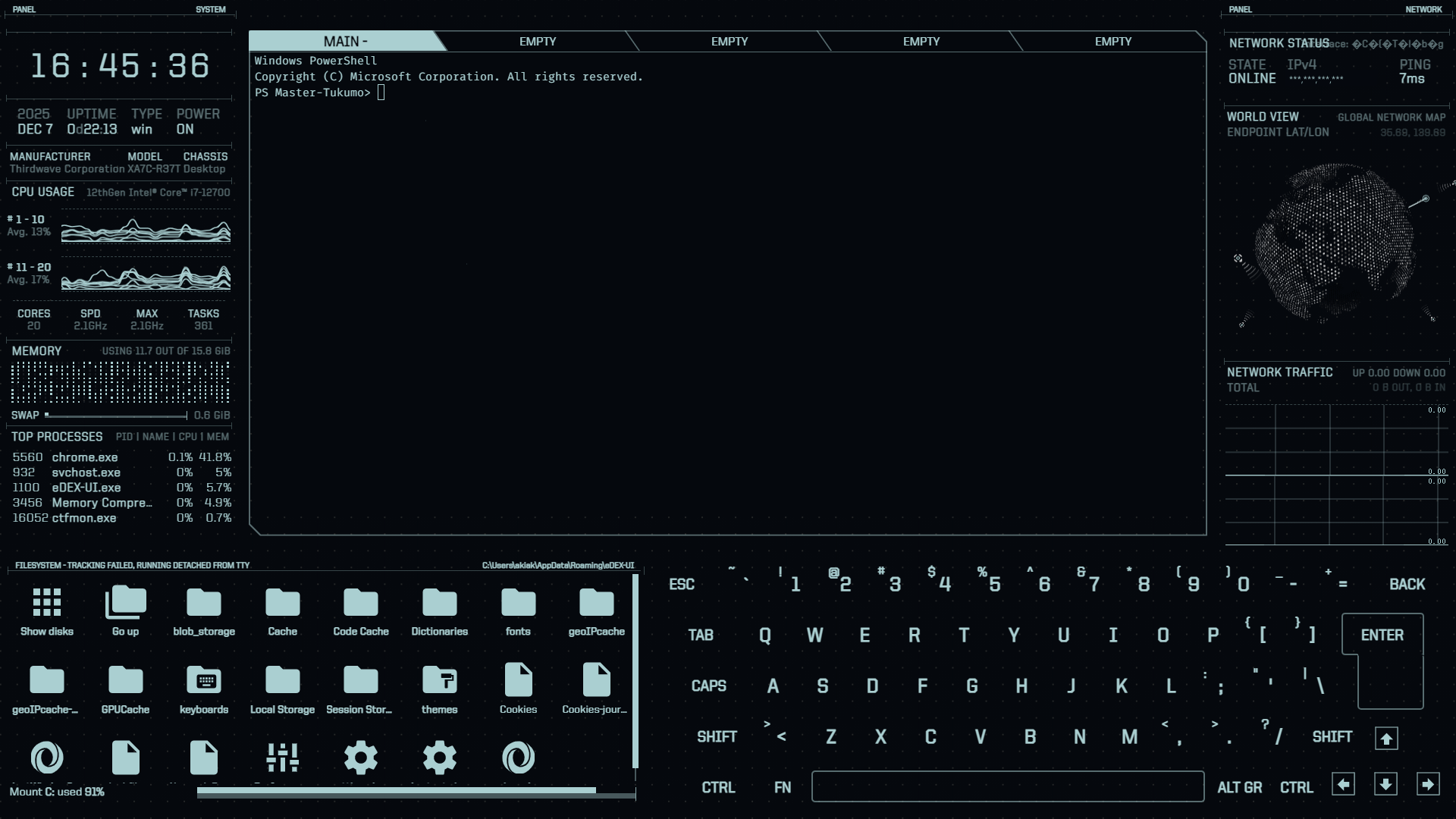 端末をTRONの世界へ。『eDEX-UI』でデスクトップをSF化する方法 -導入と使い方- - TUKUMO工房