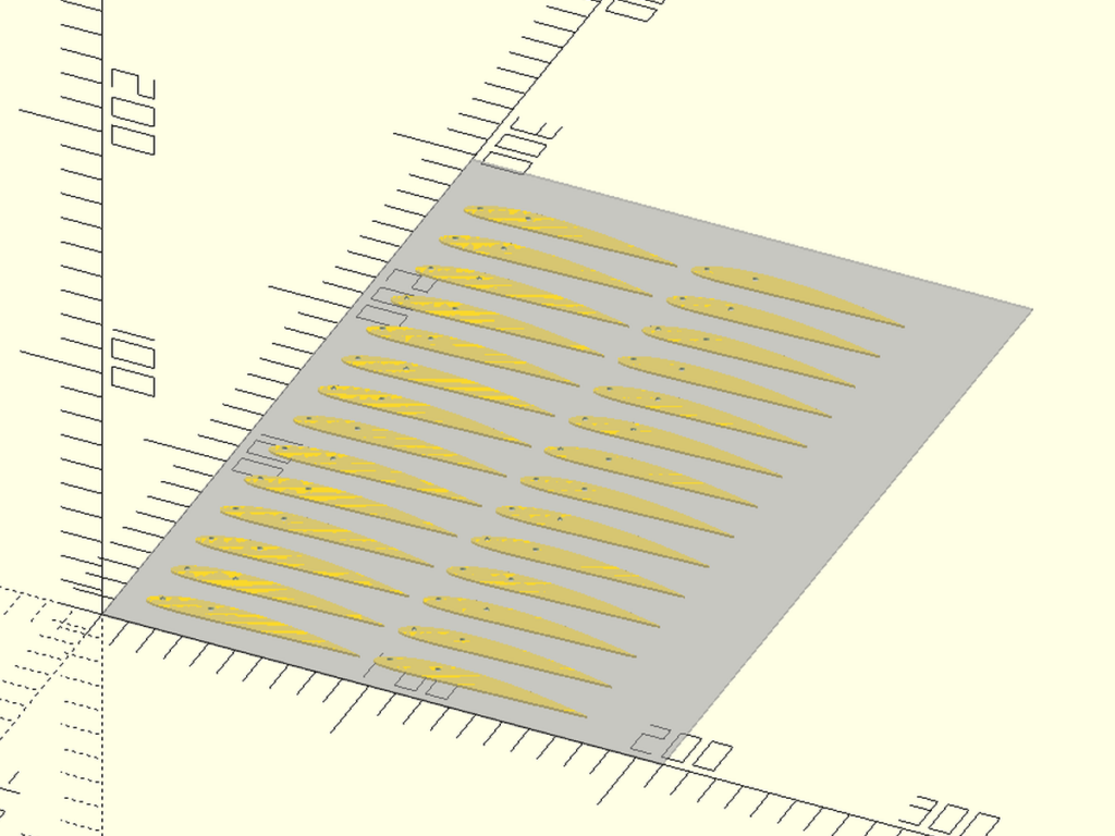 clark-y翼形のリブのcadをA4サイズの用紙に印刷するために配置した