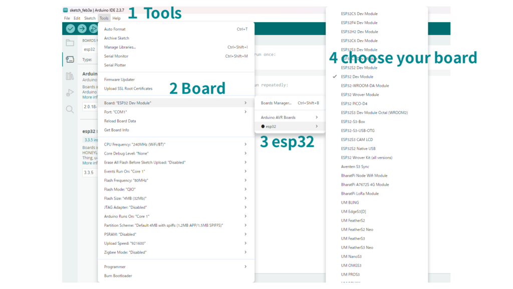 arduino IDEでESP32のモジュールを設定する方法