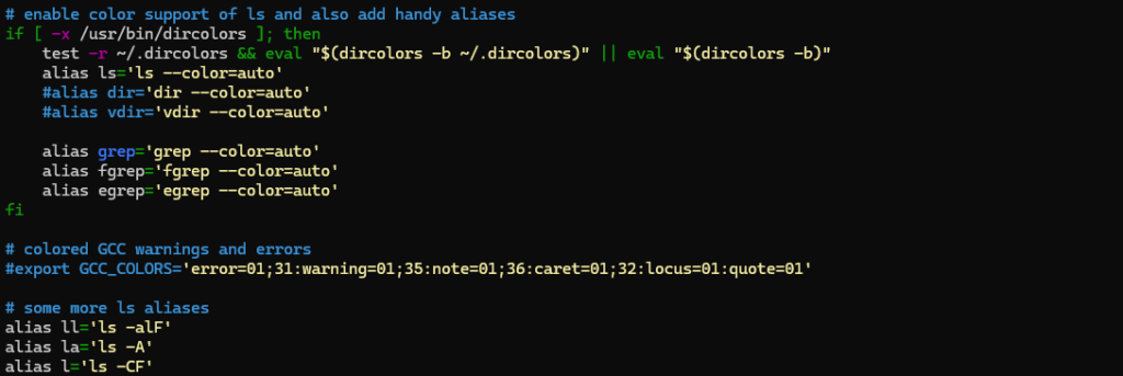bashrcのデフォルトのalias記述