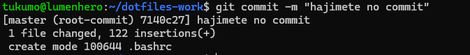 git commitが成功したときのターミナルの出力例