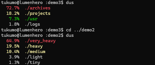 duを改良し、容量別で色を変えて表示させるalias dusの結果