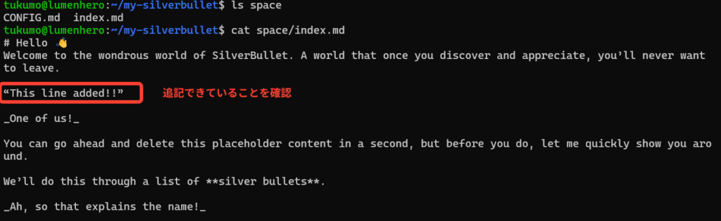silver bulletのwebエディタから追記できたことを確認
