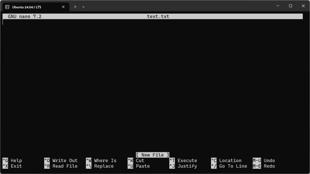 linuxのエディタnanoの起動画面