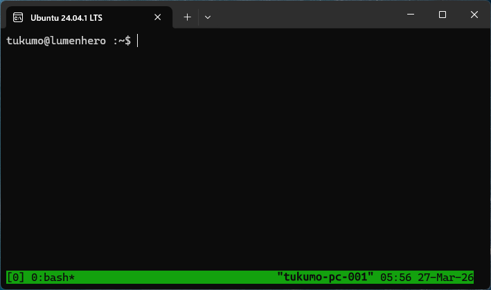 tmuxを起動した直後のターミナル画面