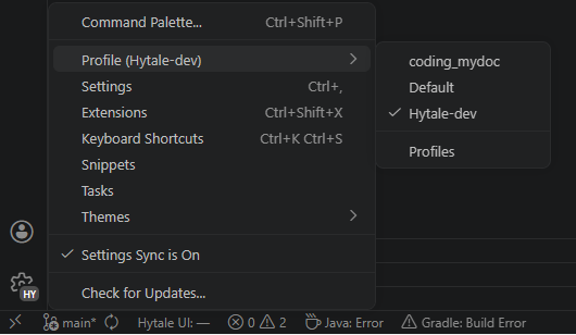 VSCODEのプロファイル管理でHytale用の作業プロファイルをつくる