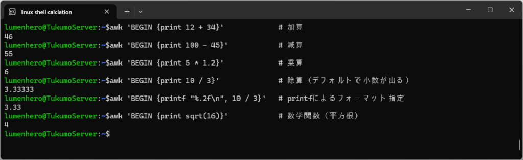 awkで計算させてみた例