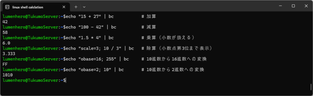 bcを利用して計算させてみた例
