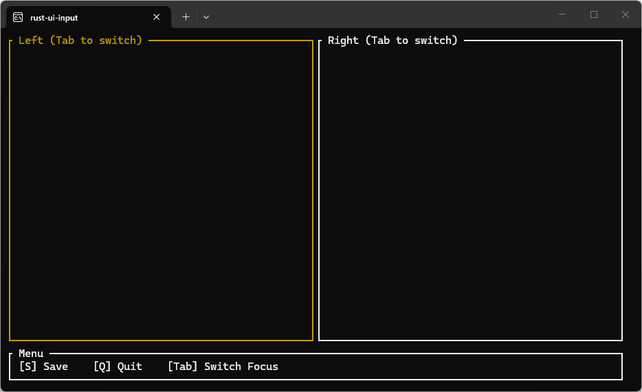 フォーカス管理のサンプルの実行例、tabでフォーカスを変えることができる