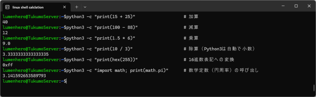 pythonでターミナル上で計算させてみた例