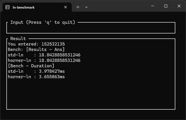 Remez法で求めた係数を用いて、lnの計算をした結果、安定した速度で、多くの場合においてstdのln関数より早い
