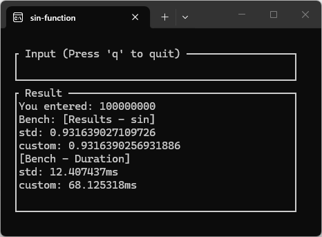 range-reduction(範囲還元)を行い、実装した自作sin関数でsin(1億)を計算させた結果。誤差はあるが小数第9位程度に抑えることができた
