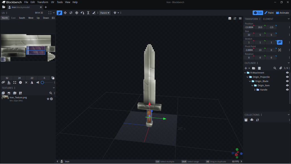 hytale iron sword を blockbenchで読み込んだ画像