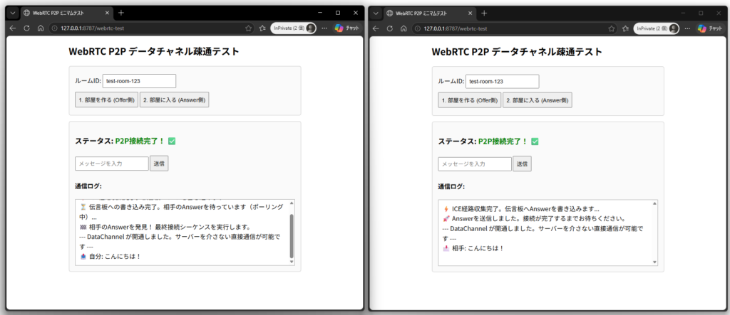 こんにちは　をp2pで送信してみた例