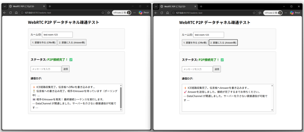 P2Pで接続完了した例
