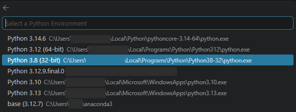 vscodeで仮想環境を作るときのバージョン指定